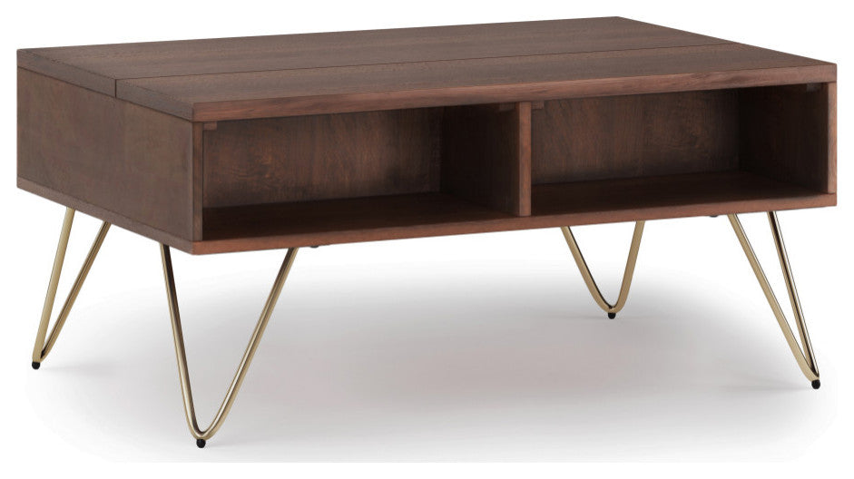 Hunter Lift Top Coffee Table in Oak Veneer, Umber Brown and Gold