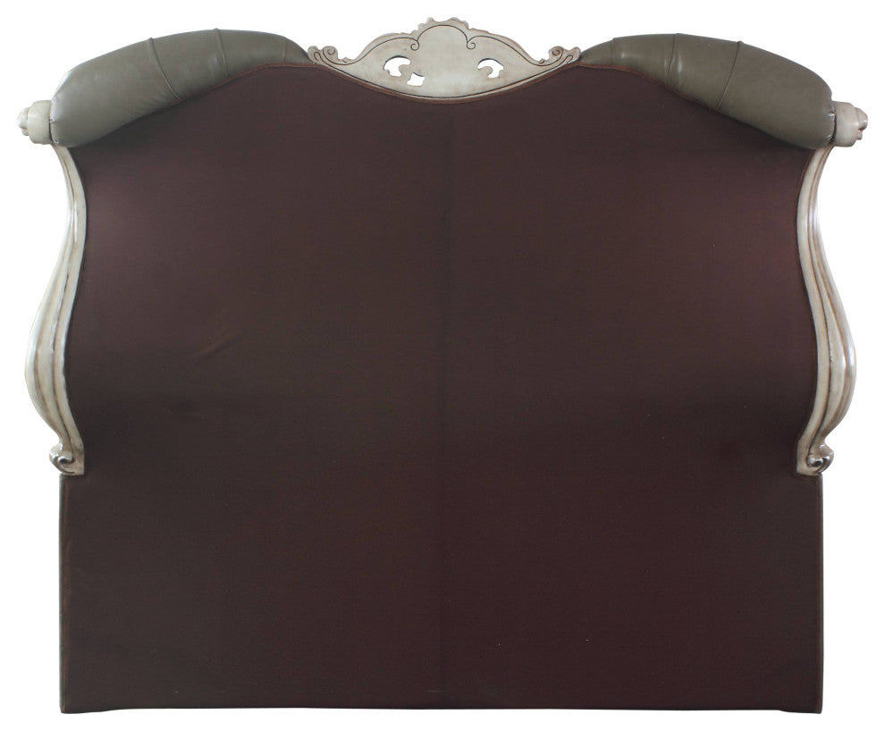 Acme Dresden Eastern King Bed w Tuffting and Nail Trim Vintage Bone White and PU