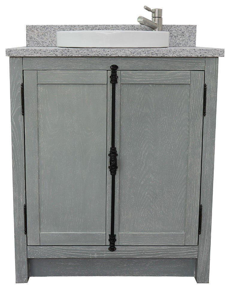 30" Single Vanity, Gray Ash, Gray Granite Top, Round Sink