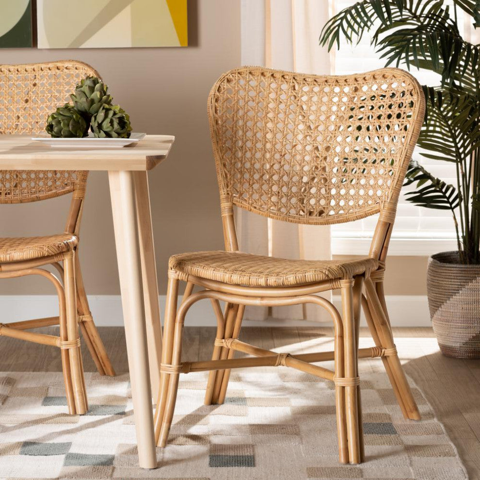 Nadira Modern Bohemian Natural Brown Finished Rattan Dining Chair