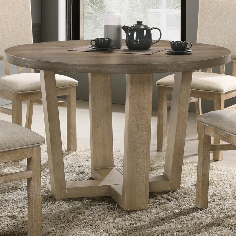 Brutus Walnut 5 Piece 47"W Round Dining Set, Wheat Colored Fabric Chairs