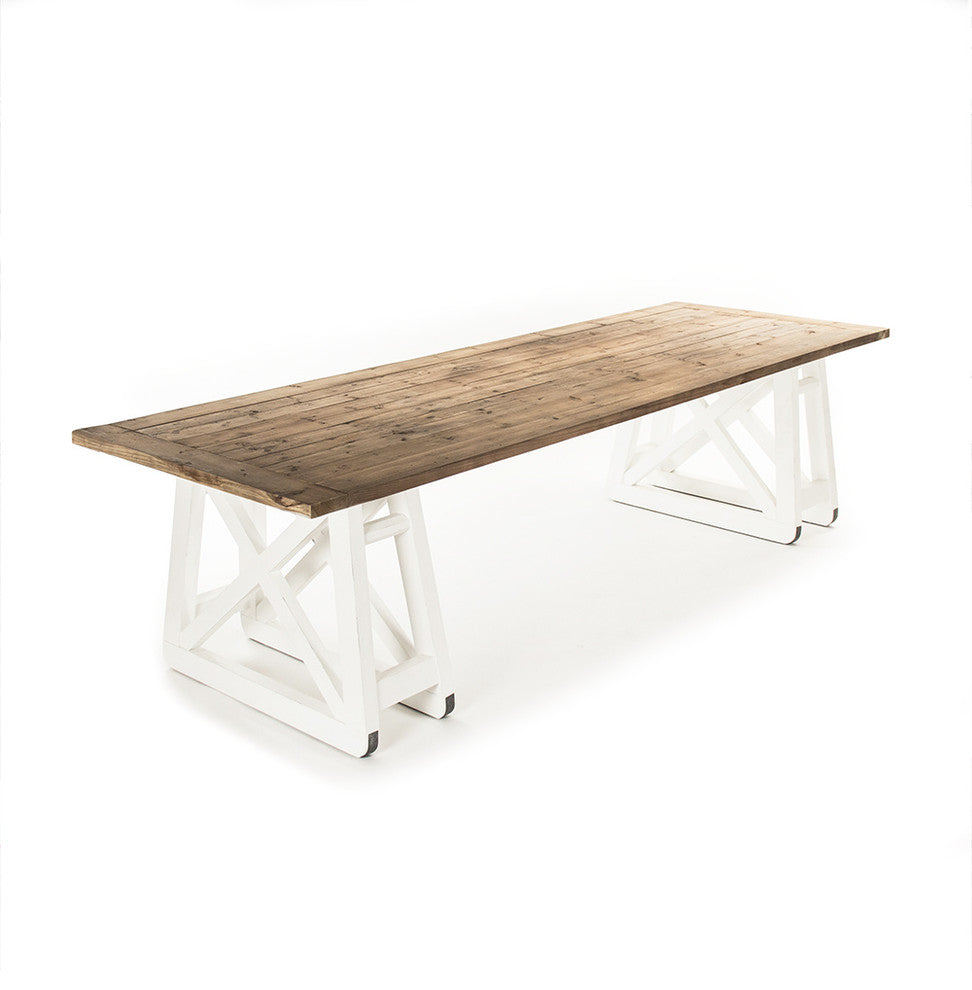 Edger French Country Rustic Natural Wood Top With White Legs Dining Table