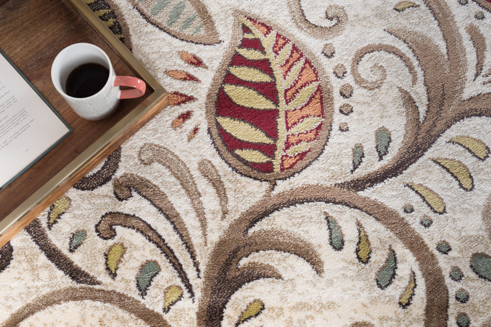 Giselle Transitional Floral Area Rug, Ivory, 9'3"x12'6"