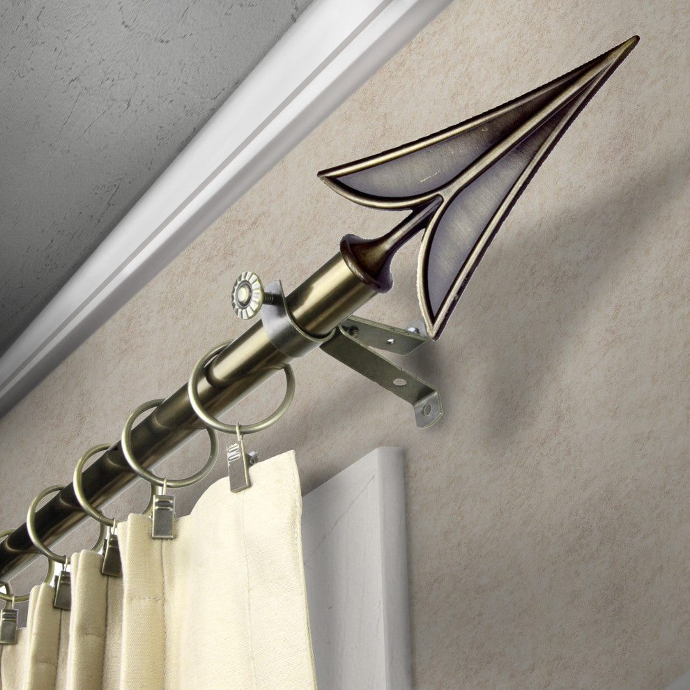 Spear 13/16" Diameter Curtain Rod, Antique Brass, 18-28"