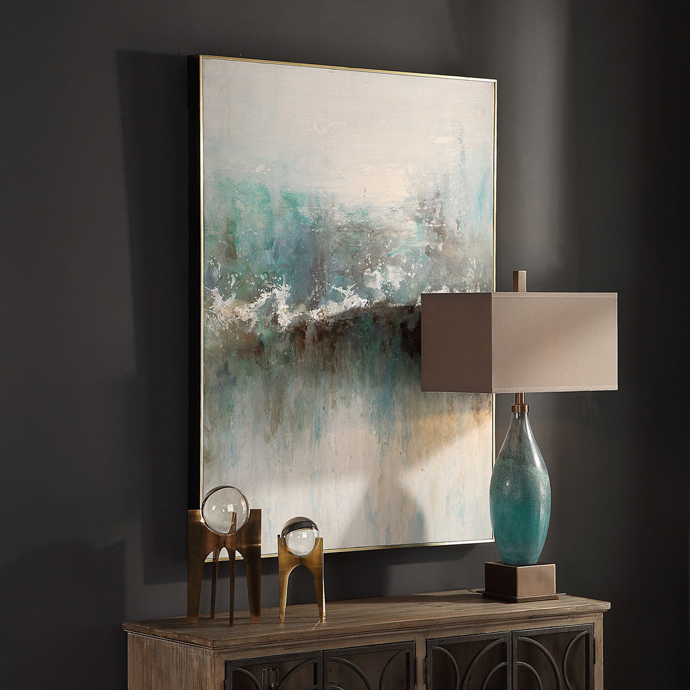 Extra Large 49" Blue Green Aqua Wall Art, Painting Abstract Modern Teal Cobalt