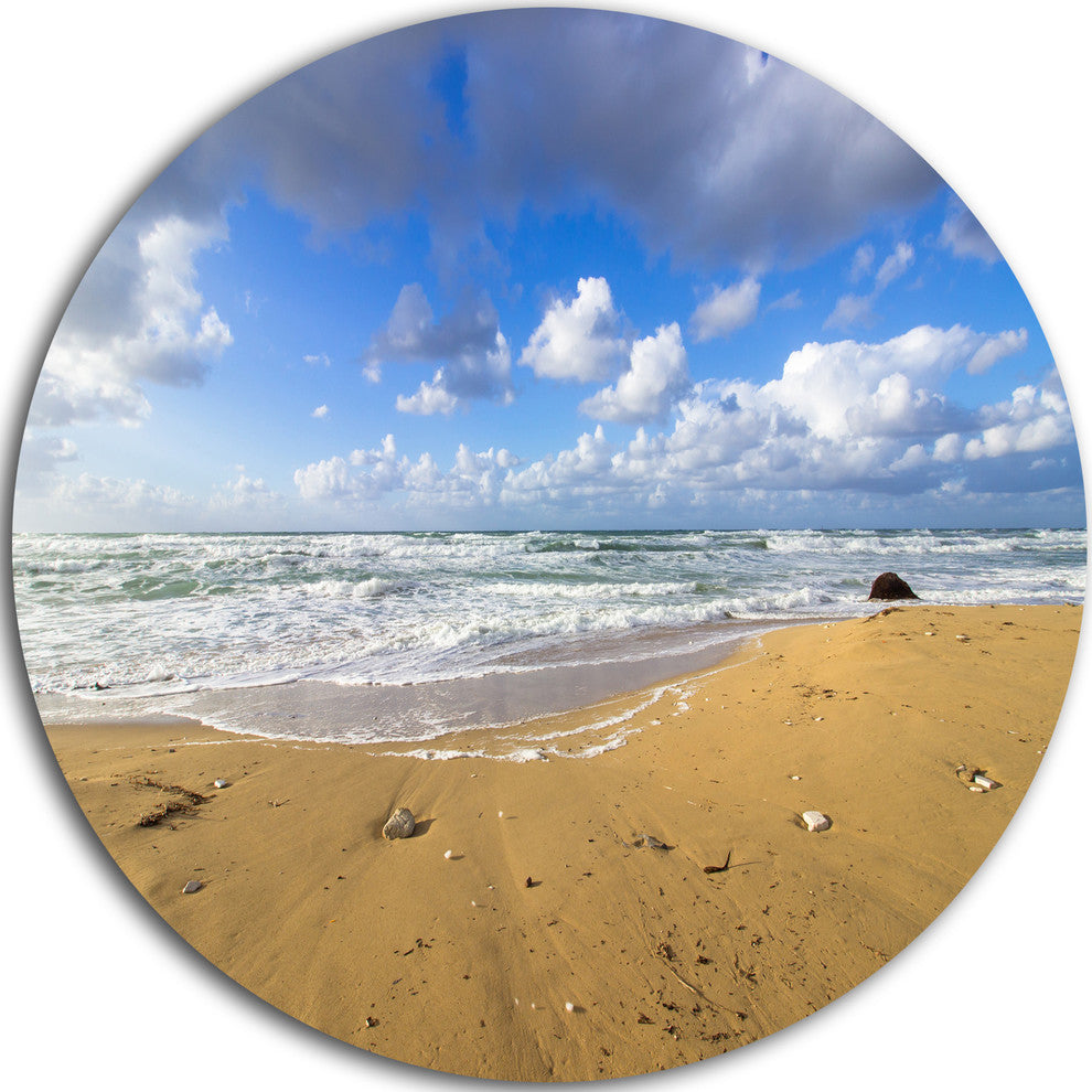 Sea Beach On Cloudy Winter Day, Seashore Disc Metal Artwork, 11"