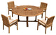 5-Piece Outdoor Teak Dining Set: 72" Round Table, 4 Wave Stacking Arm Chairs
