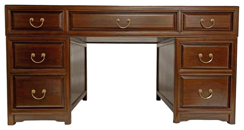58" Oriental Rosewood Finish Home Desk With 7 Drawers