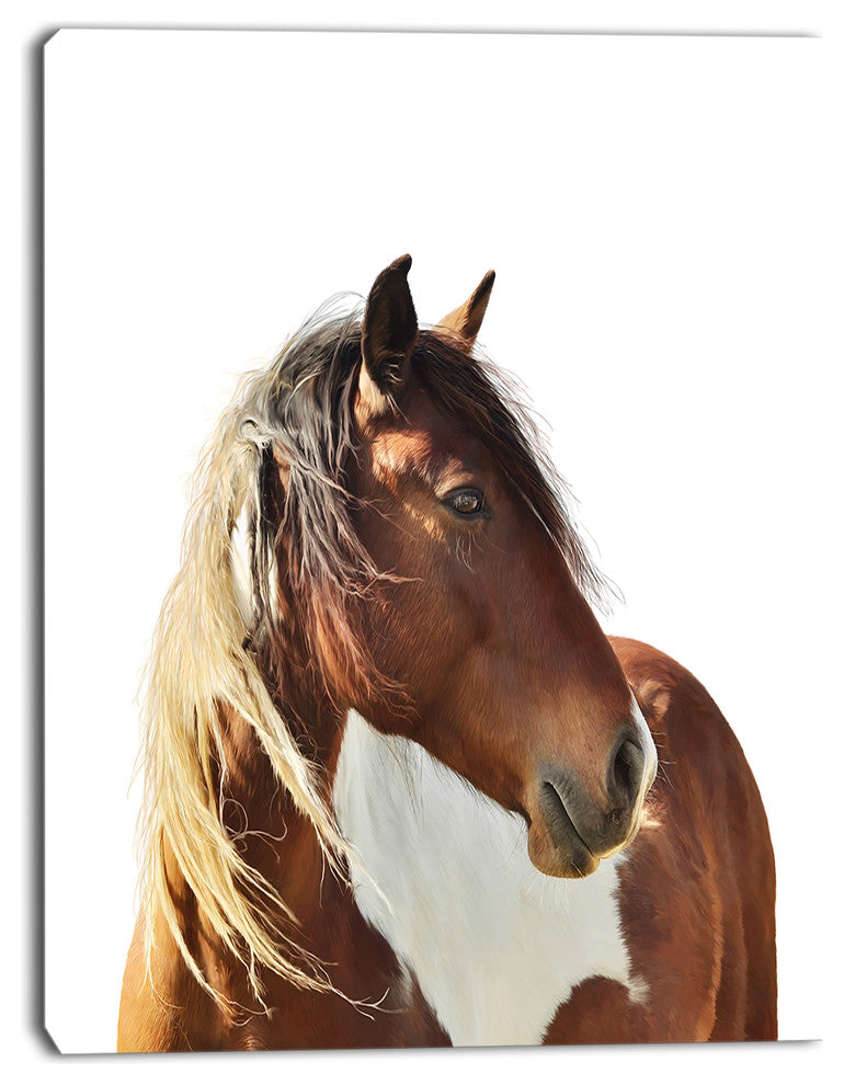 Large Brown Horse Illustration, Animal Canvas Art Print, 12"x20"