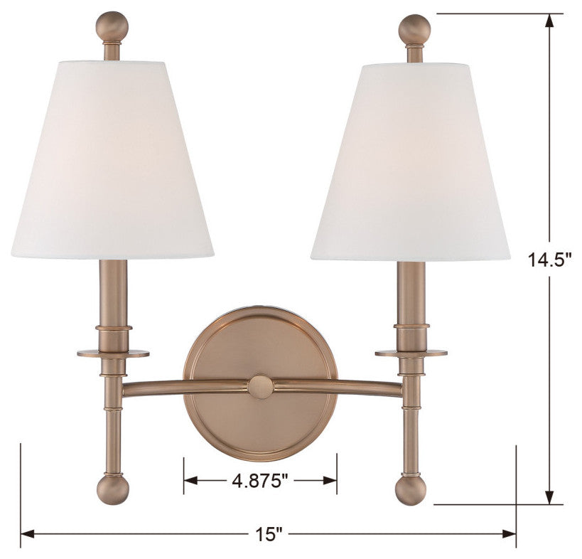 Riverdale 2 Light Aged Brass Wall Mount