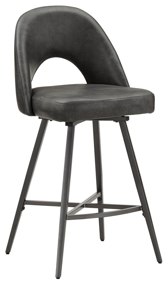 Tierno 24" Counter Height Metal Swivel Stools, Set of 2, Dark Grey PU Leather