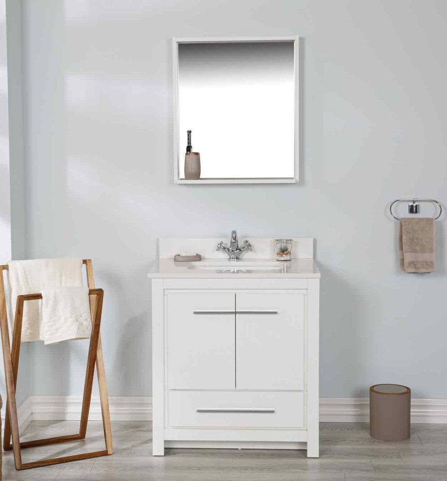 Mila Collection 30" Bathroom Vanity With Sink, Mirror, Countertop, Snow White