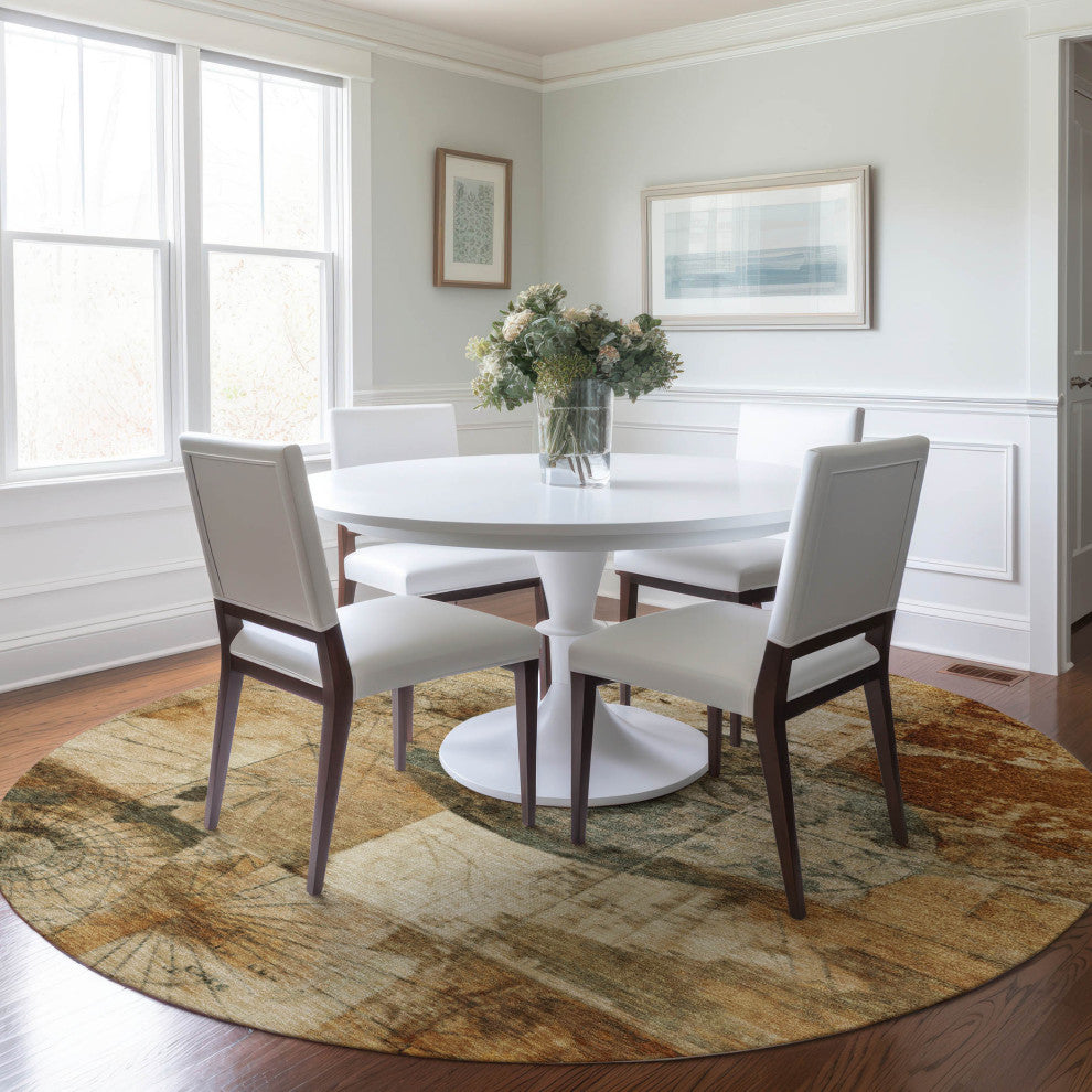 Machine Washable Indoor/Outdoor Chantille ACN1905 Beige 8' x 8' Round Rug
