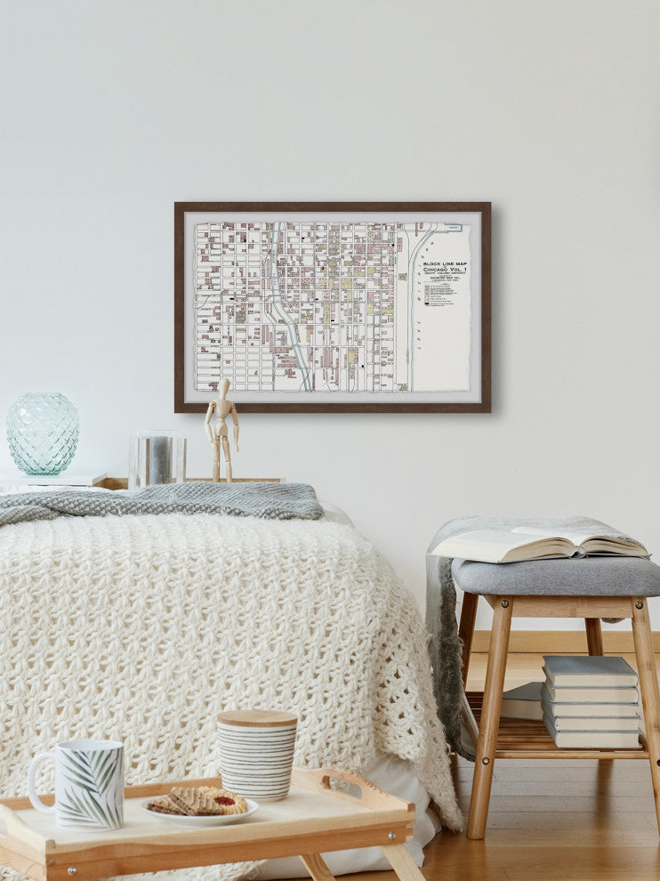 "Block Line Map of Chicago" Framed Painting Print, 36x24