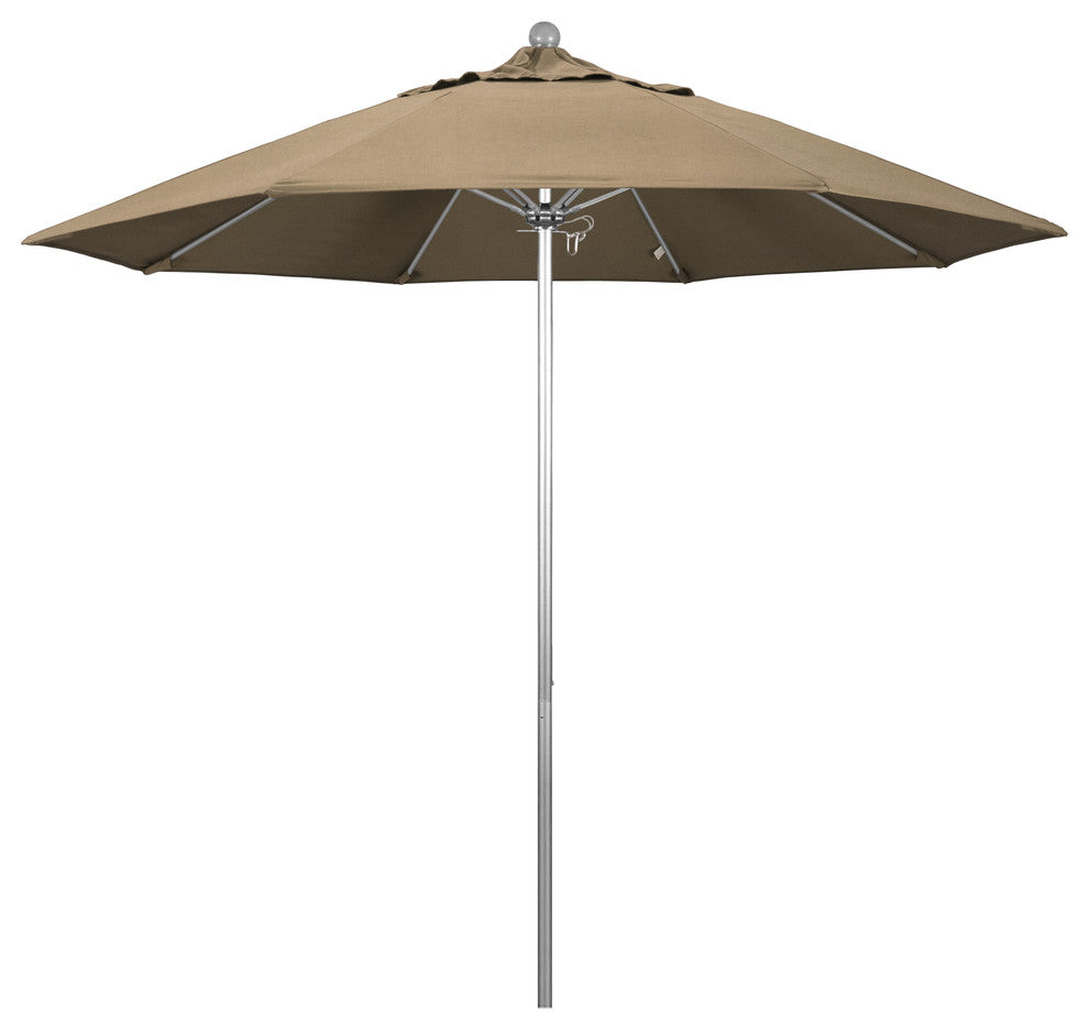 9' Fiberglass Umbrella Pulley Open Silver Anodized, Sunbrella, Heather Beige
