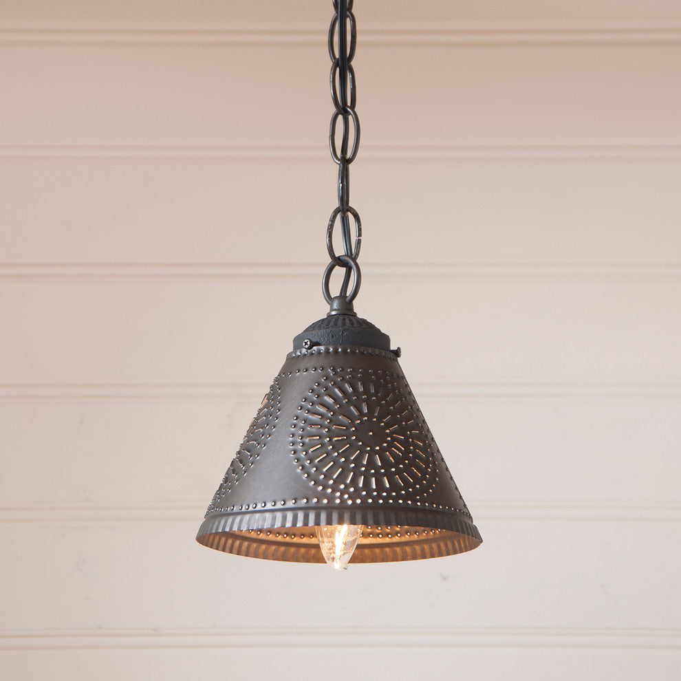 Crestwood Shade Light Pendant in Kettle Black Punched Tin