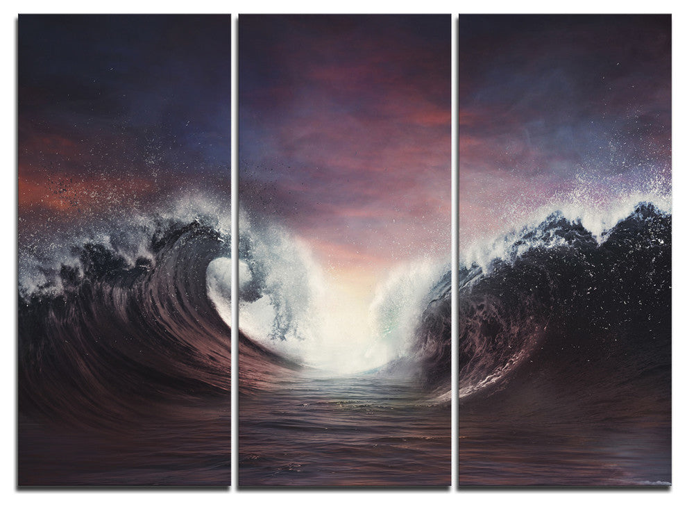 "Dark Parting Ocean With Colorful Clouds" Metal Wall Art, 3 Panels, 36"x28"
