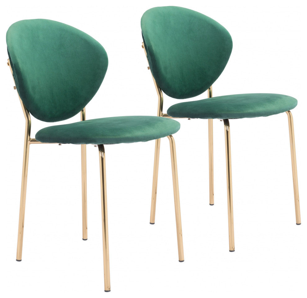 Set of Two Green and Gold Modern Dining or Side Chairs
