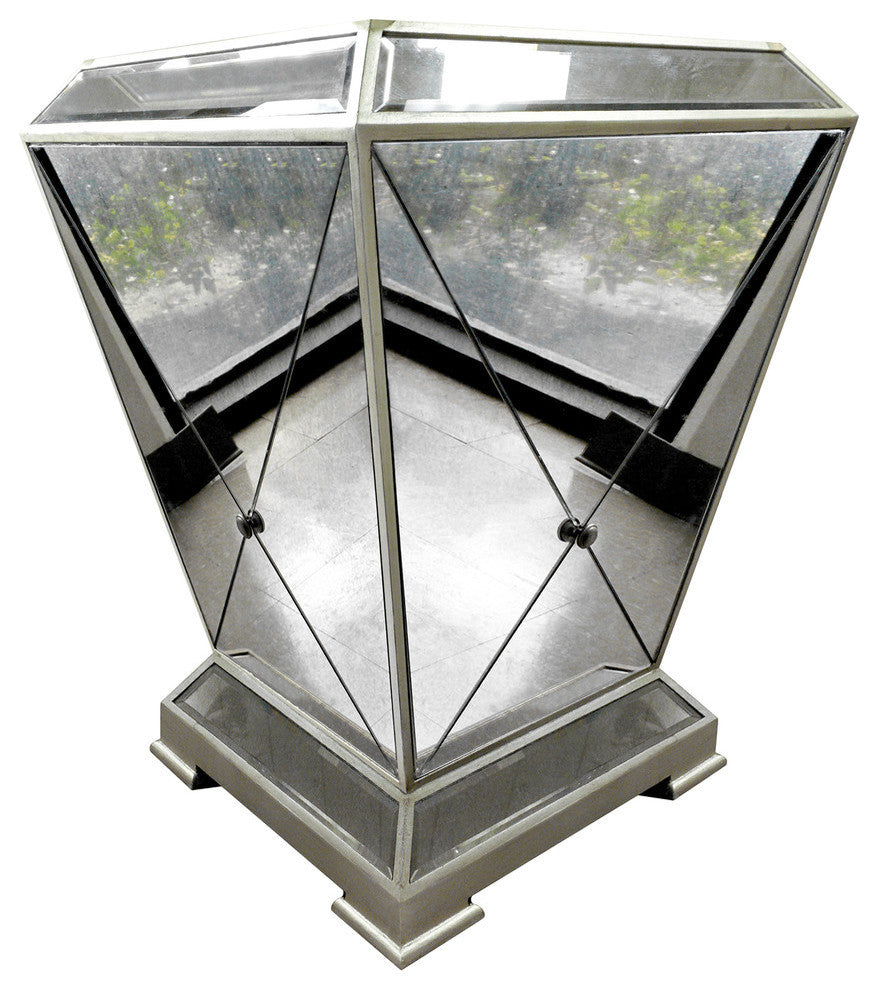 Round Glass Dining Table, Mirror Base With Bronze Finish