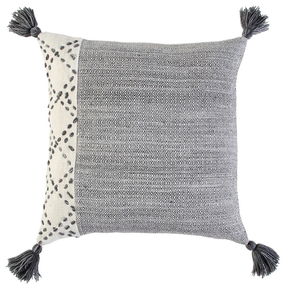 Ivory Gray Accent Stitch Color Block Throw Pillow