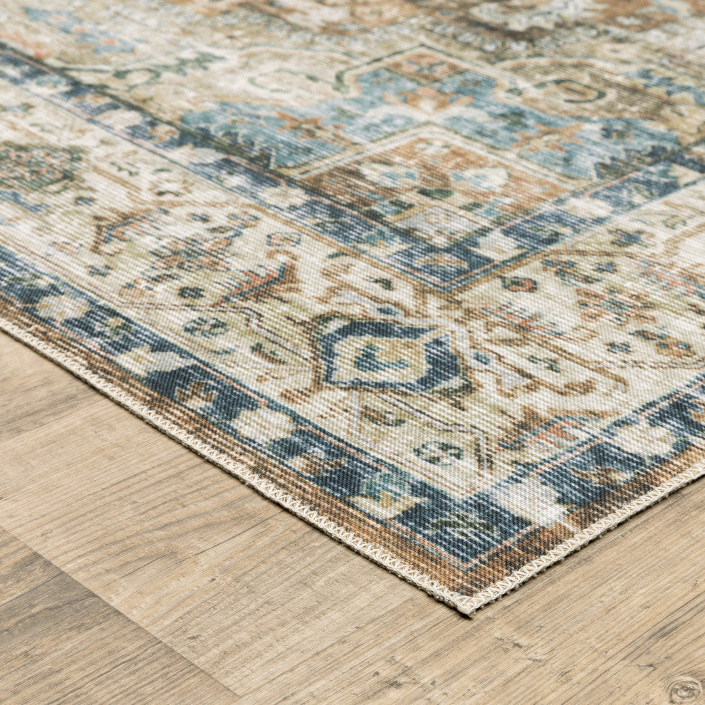 Celestia Machine Washable Medallion Indoor Area Rug, Gold, 5'x7'