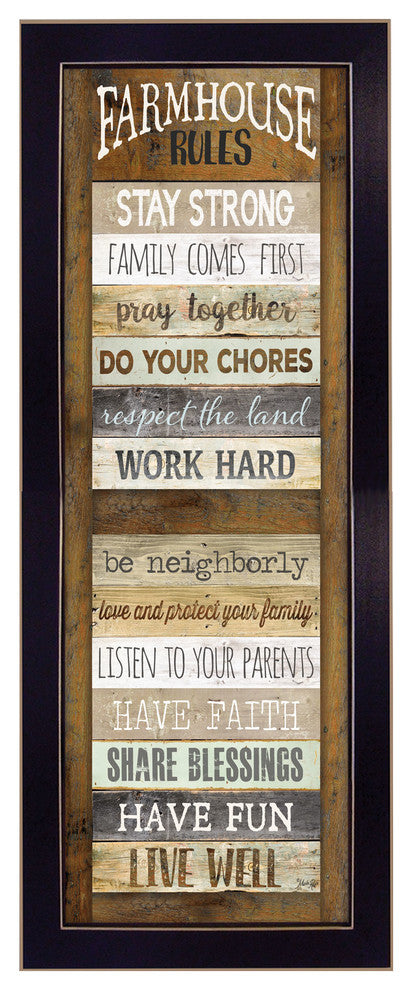 "Farmhouse Rules" By Marla Rae, Printed Wall Art, Ready To Hang, Black Frame