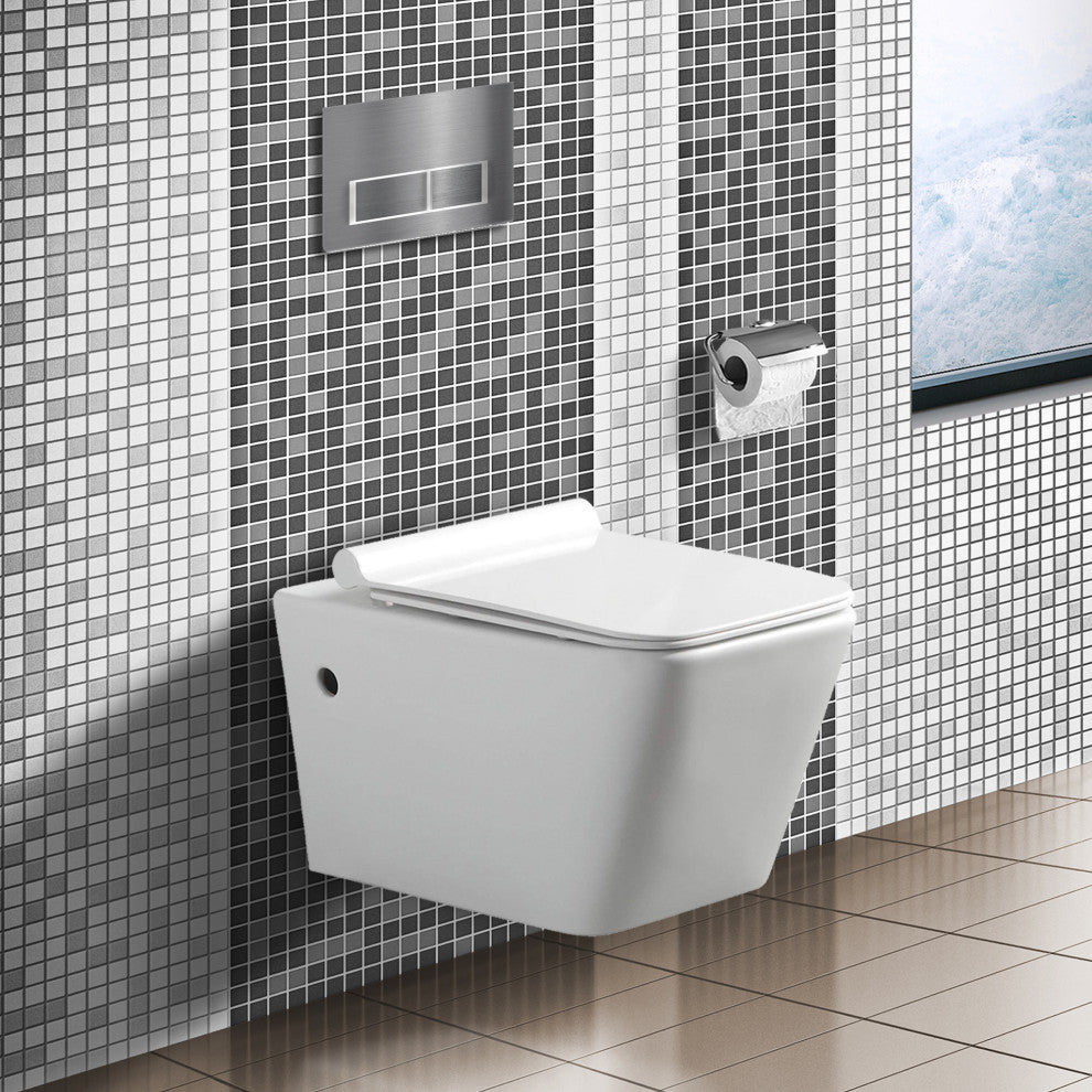 In-Wall Toilet Set, 2"x6" Carrier and Tank, White Square Actuators