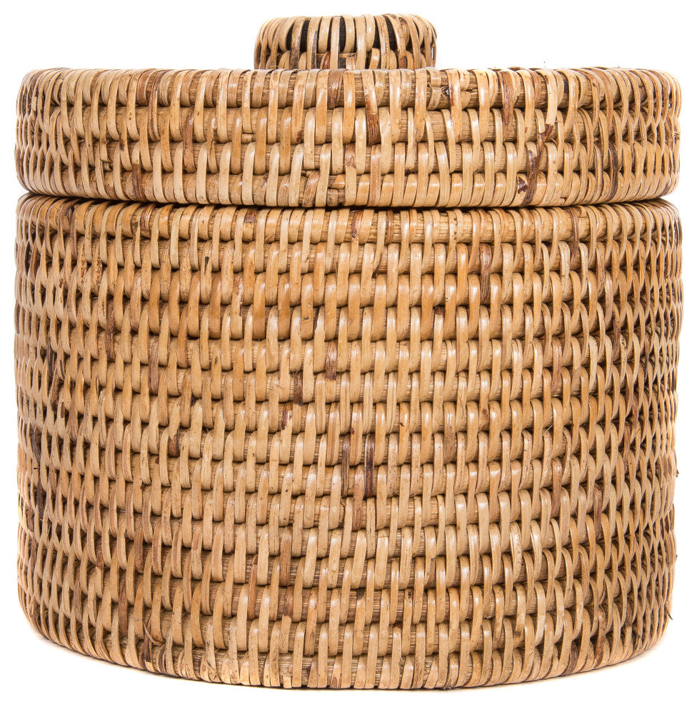 Artifacts Rattan Round Single Tissue Roll Box, Honey Brown