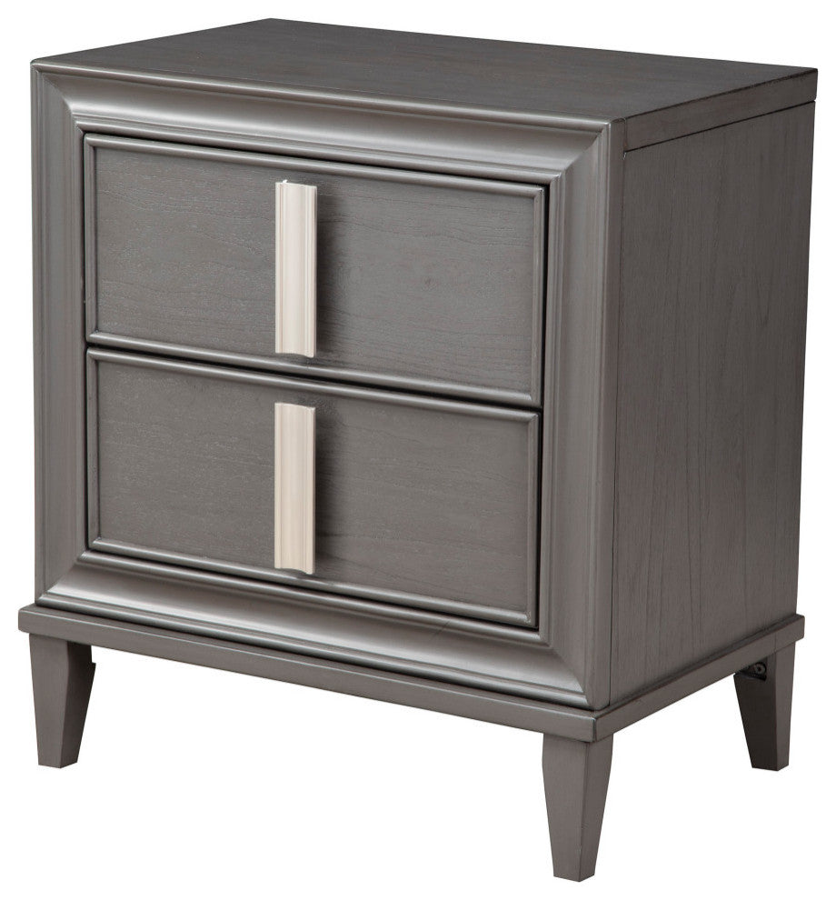Lorraine 2 Drawer Nightstand, Dark Grey