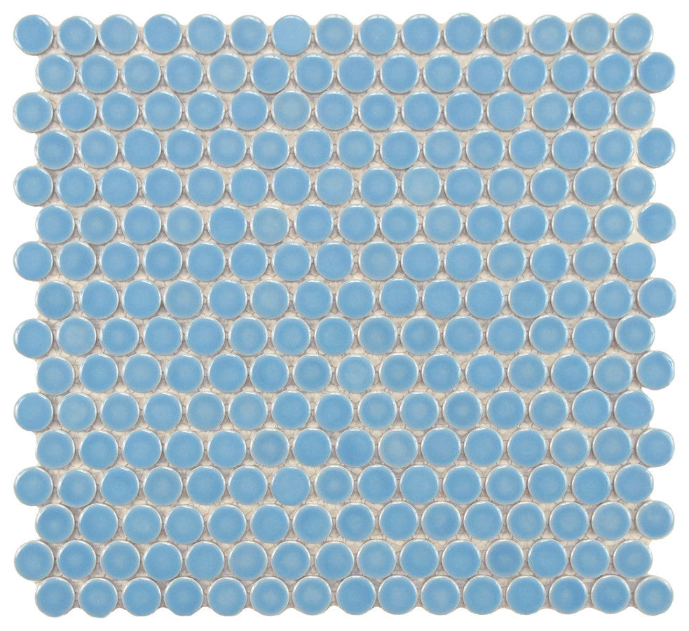 Penny Porcelain Mosaic Floor and Wall Tile, Light Blue, Sample