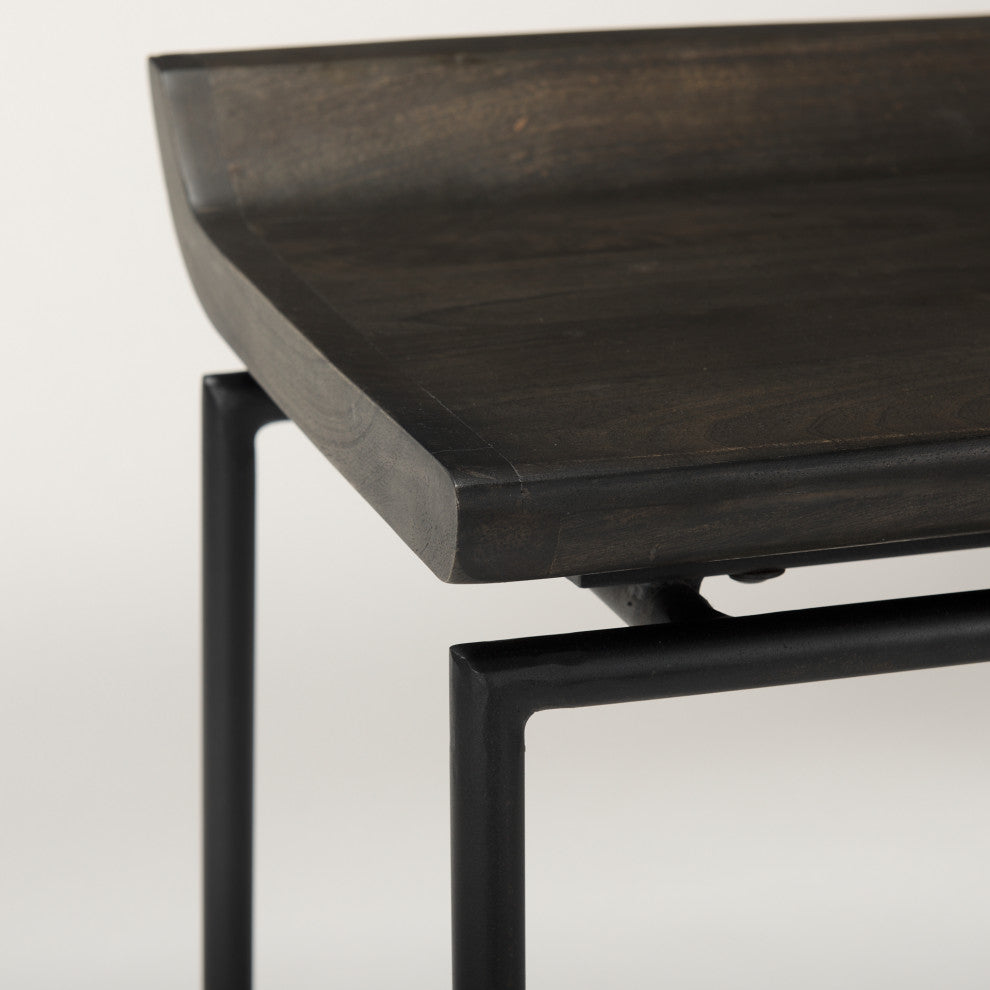 Givens Black Solid Wood Seat with Black Metal Frame Counter Stool