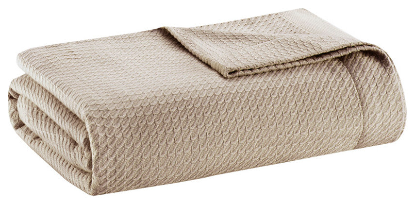 Madison Park Egyptian Cotton All-Season Woven Bedding Blanket, Khaki
