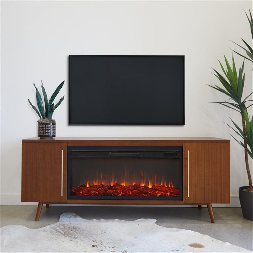 Real Flame Morris 72" Wood Landscape Electric Fireplace TV Stand in Black Maple