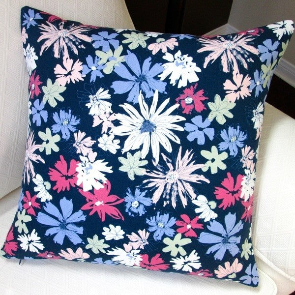 Indoor Ink Outburst Flowers In Navy Blue 20x20 Throw Pillow, Pillow Cover Only
