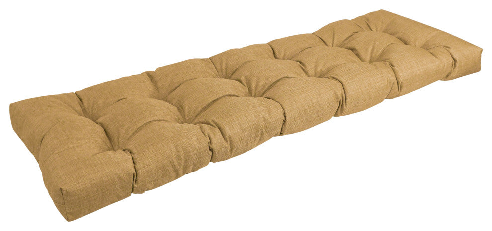 60"X19" Tufted Solid Outdoor Spun Polyester Loveseat Cushion, Wheat