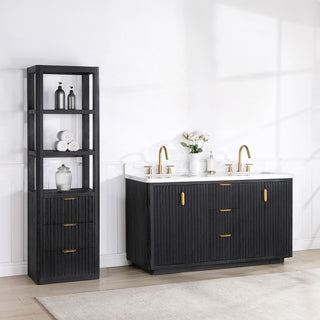 Vinnova Cadiz Bath Vanity, Composite Stone Top, Black, 60", No Mirror