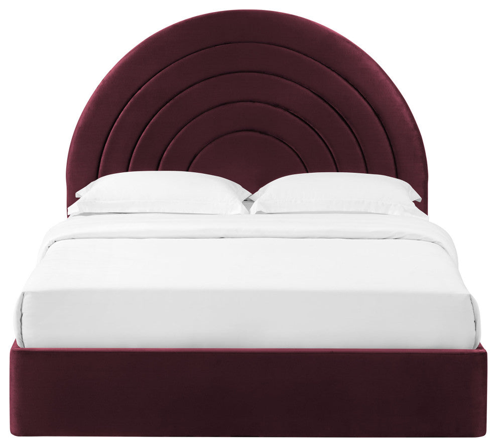 Solana Arched Performance Velvet Queen Platform Bed, Mulberry