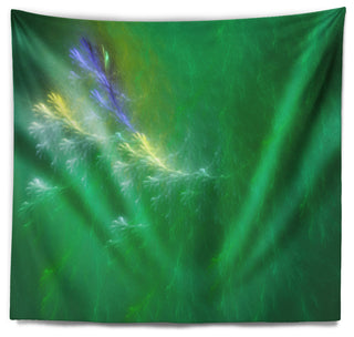 Green Fractal Thunder Sky Abstract Wall Tapestry, 80"x68"