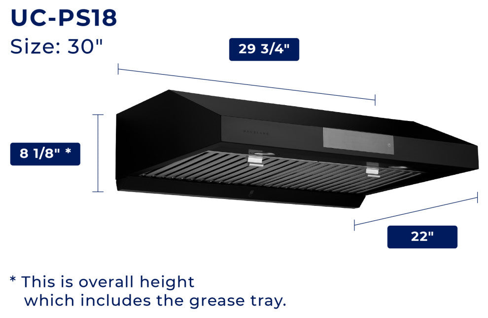 Hauslane | Chef Series PS18 Under Cabinet Kitchen Range Hoods, Stainless Steel, 30"