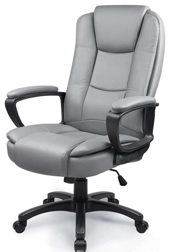Light Gray Leather Executive Chair With Lumbar Support