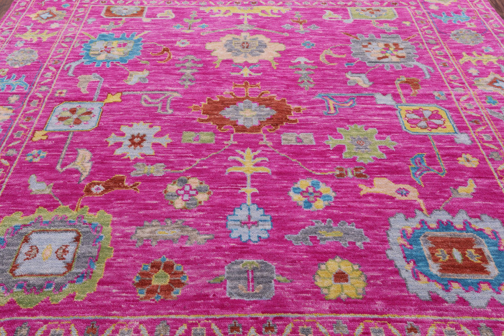8' Square Hand Knotted Turkish Oushak Wool Rug - Q14950