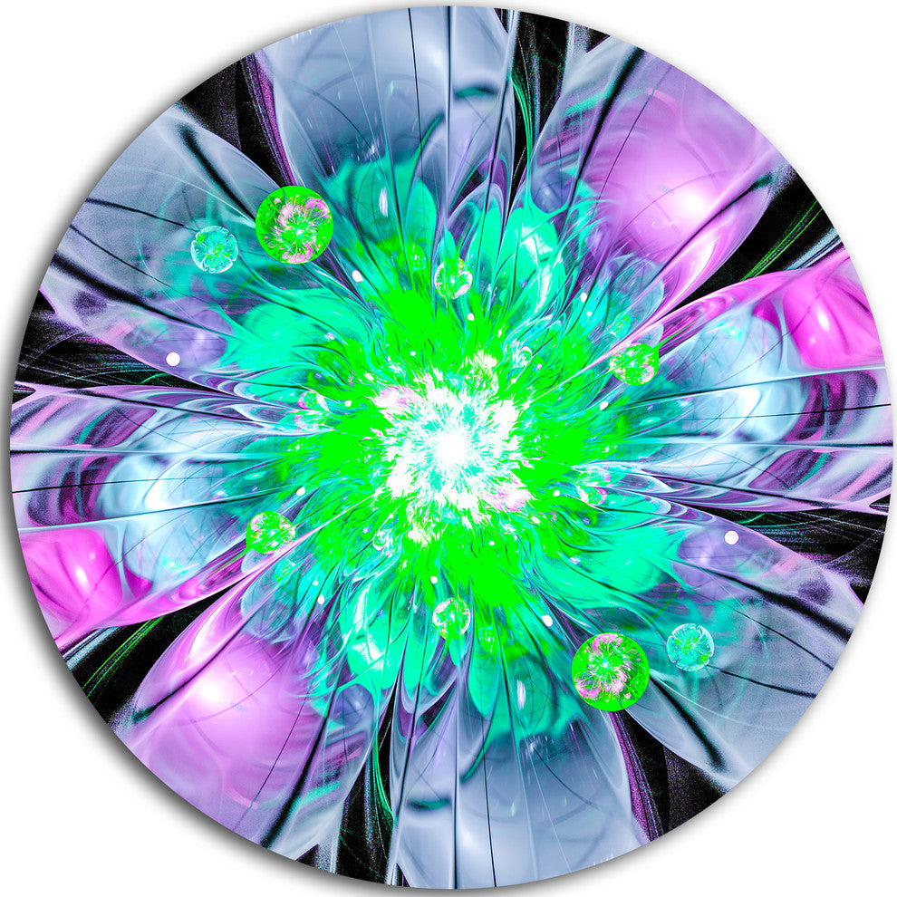 Green Purple Fractal Flower Petals Close-Up, Floral Circle Artwork, 36"