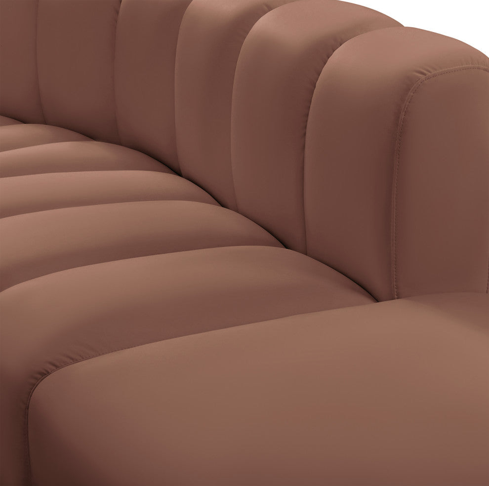 Arc Vegan Leather Upholstered 3-Pc. Inward Curved Modular Sectional, Cognac