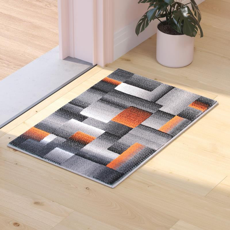 Elio Collection Color Blocked Area Rug, Orange, 2' X 3'