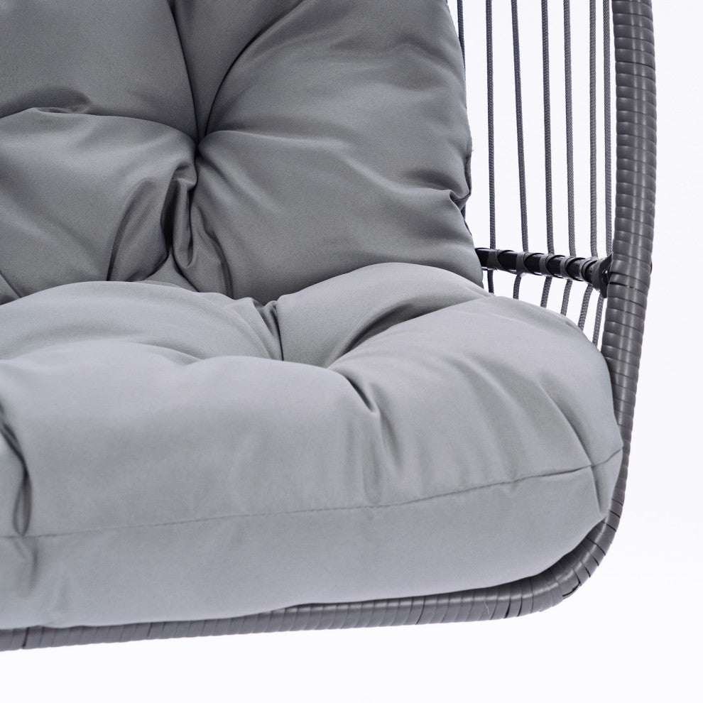 Outdoor Patio Wicker Folding Swing Chair Hanging With Bracket and Cushion Pillow