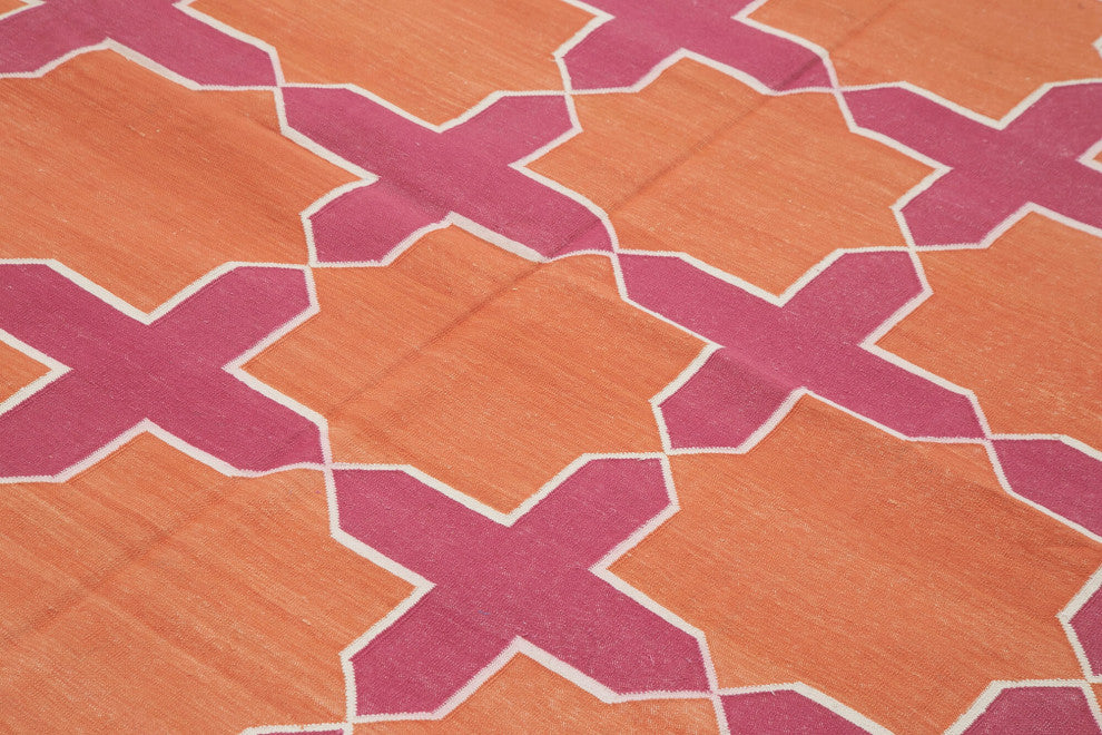 Rug N Carpet - Handmade Wool 8' 0'' x 9' 9'' Modern Design Dhurrie Kilim Rug