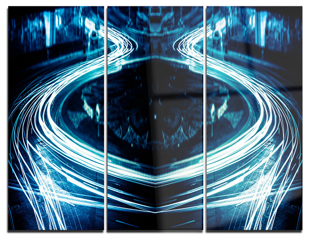 "Blue Light Trails" Digital Metal Wall Art, 3 Panels, 36"x28"