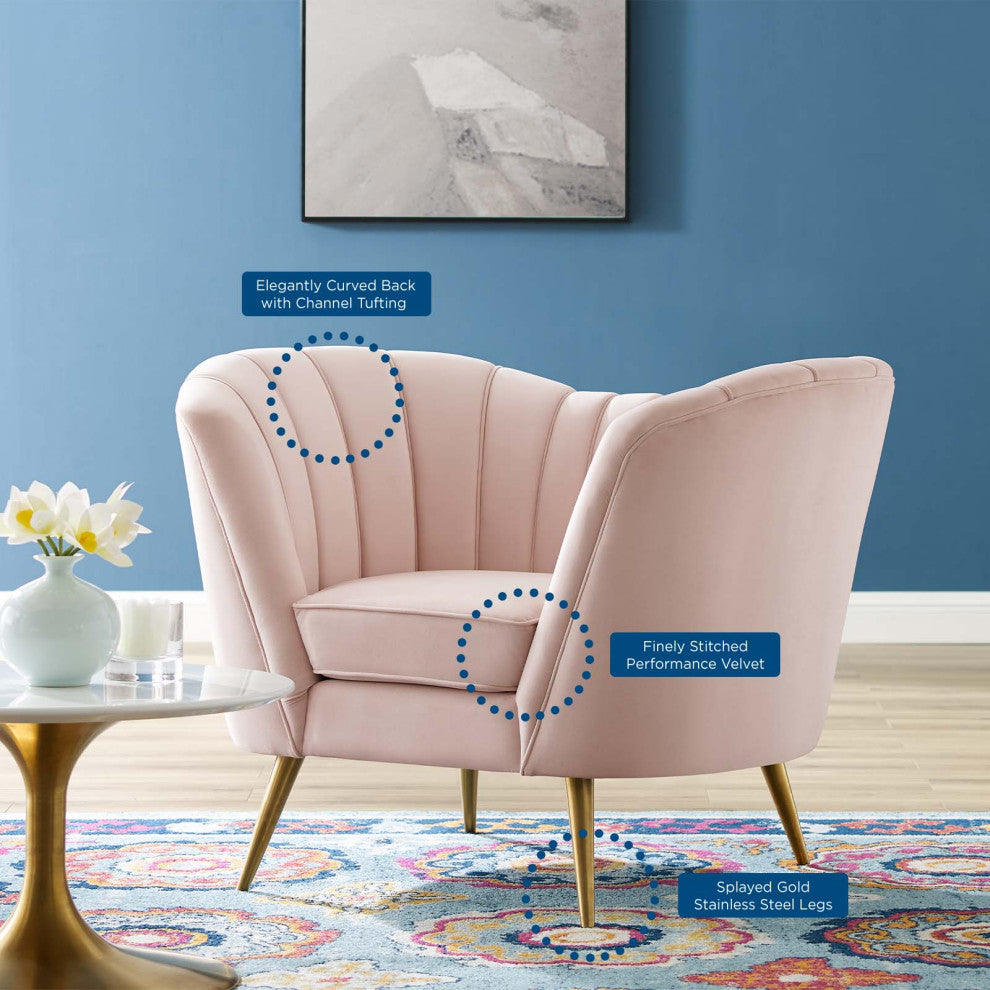 Armchair Accent Chair, Velvet, Pink, Modern, Living Lounge Hotel Hospitality
