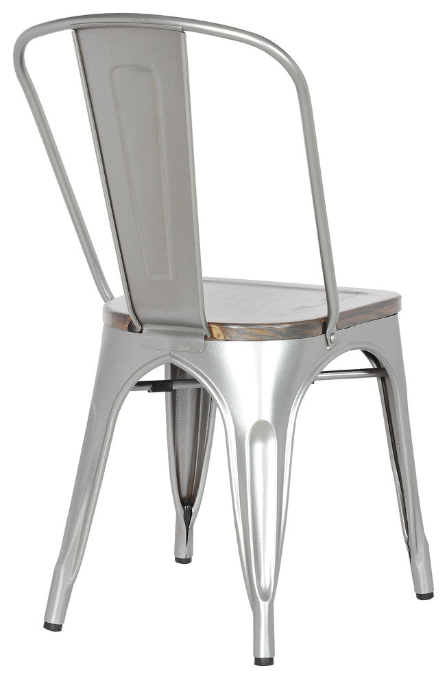 Highland Commercial Metal Dining Chair, Wooden Seat, Silver Pearl, Set of 4