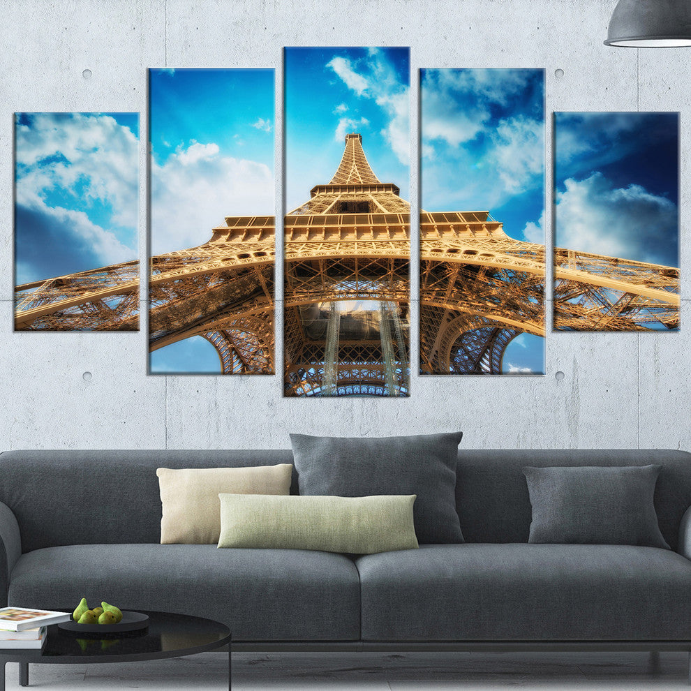 "Beautiful View of Paris Eiffel Tower in Paris" Cityscape Art, 60"x32", 5-Panels